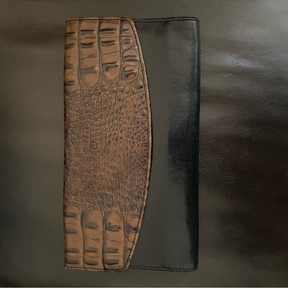Classic black and white brown Brahmin wallet.